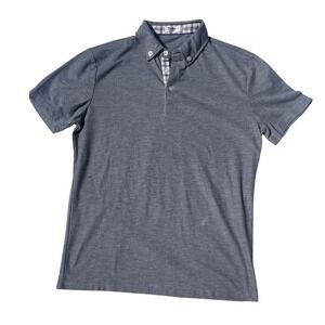 Tinkwell Mens Polo Shirt Small Gray Short Sleeve Gingham Trim Button Down Collar